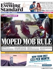 London Evening Standard (UK) Newspaper Front Page for 20 May 2017
