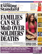 London Evening Standard (UK) Newspaper Front Page for 20 June 2013