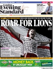London Evening Standard (UK) Newspaper Front Page for 20 June 2014
