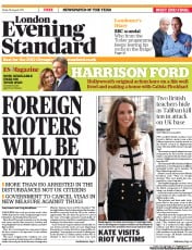London Evening Standard (UK) Newspaper Front Page for 20 August 2011