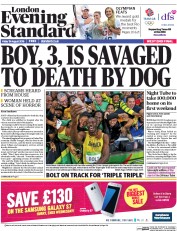 London Evening Standard (UK) Newspaper Front Page for 20 August 2016