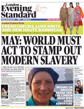 London Evening Standard (UK) Newspaper Front Page for 20 September 2017