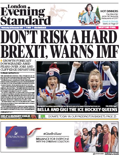 London Evening Standard Newspaper Front Page (UK) for 21 December 2017