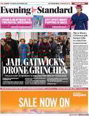 London Evening Standard (UK) Newspaper Front Page for 21 December 2018