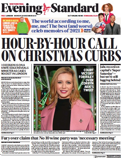 London Evening Standard Newspaper Front Page (UK) for 21 December 2021