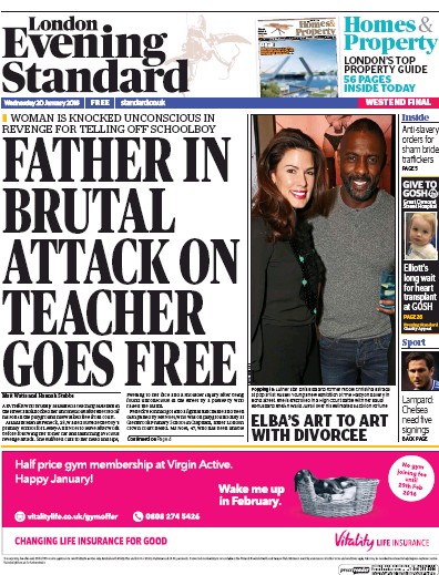 London Evening Standard Newspaper Front Page (UK) for 21 January 2016