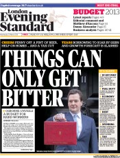 London Evening Standard (UK) Newspaper Front Page for 21 March 2013