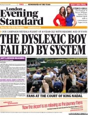 London Evening Standard (UK) Newspaper Front Page for 21 June 2011