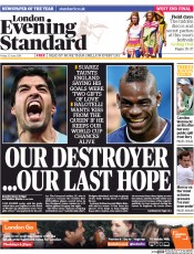 London Evening Standard (UK) Newspaper Front Page for 21 June 2014