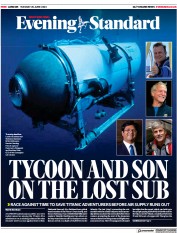 London Evening Standard (UK) Newspaper Front Page for 21 June 2023