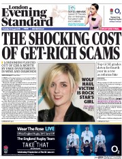 London Evening Standard Newspaper Front Page (UK) for 21 August 2015
