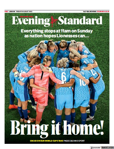 London Evening Standard Newspaper Front Page (UK) for 21 August 2023