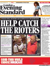 London Evening Standard (UK) Newspaper Front Page for 21 September 2011