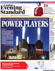 London Evening Standard Newspaper Front Page (UK) for 21 September 2013