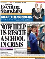 London Evening Standard (UK) Newspaper Front Page for 22 November 2011