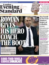 London Evening Standard (UK) Newspaper Front Page for 22 November 2012