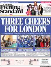 London Evening Standard Newspaper Front Page (UK) for 22 December 2012