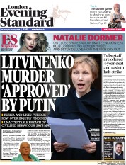 London Evening Standard (UK) Newspaper Front Page for 22 January 2016