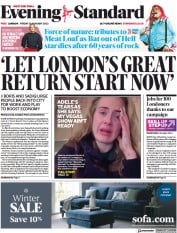 London Evening Standard front page for 22 January 2022