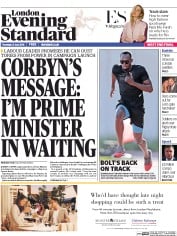 London Evening Standard (UK) Newspaper Front Page for 22 July 2016