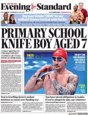 London Evening Standard (UK) Newspaper Front Page for 22 July 2021