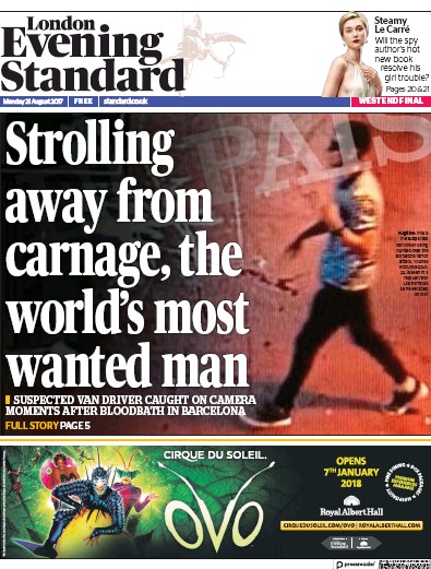 London Evening Standard Newspaper Front Page (UK) for 22 August 2017