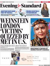 London Evening Standard (UK) Newspaper Front Page for 22 August 2018