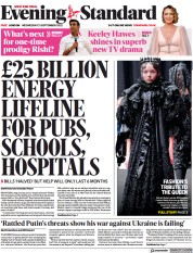 London Evening Standard (UK) Newspaper Front Page for 22 September 2022