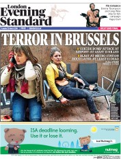 London Evening Standard (UK) Newspaper Front Page for 23 March 2016