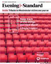 London Evening Standard (UK) Newspaper Front Page for 23 March 2018