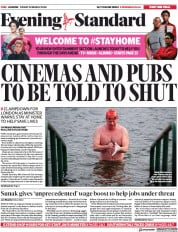 London Evening Standard (UK) Newspaper Front Page for 23 March 2020