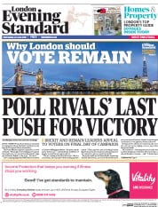 London Evening Standard (UK) Newspaper Front Page for 23 June 2016