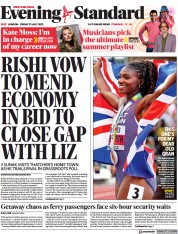 London Evening Standard (UK) Newspaper Front Page for 23 July 2022
