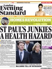 London Evening Standard (UK) Newspaper Front Page for 24 November 2011
