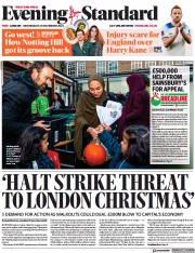 London Evening Standard (UK) Newspaper Front Page for 24 November 2022