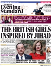 London Evening Standard Newspaper Front Page (UK) for 24 January 2014