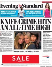 London Evening Standard (UK) Newspaper Front Page for 24 January 2020