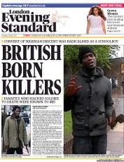 London Evening Standard Newspaper Front Page (UK) for 24 May 2013