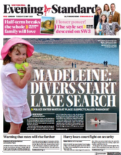 London Evening Standard Newspaper Front Page (UK) for 24 May 2023