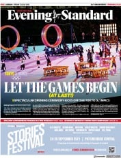 London Evening Standard (UK) Newspaper Front Page for 24 July 2021