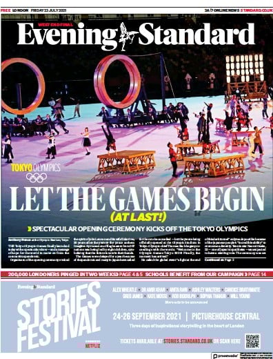 London Evening Standard Newspaper Front Page (UK) for 24 July 2021