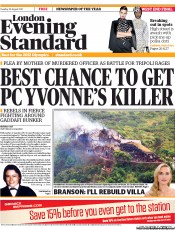 London Evening Standard Newspaper Front Page (UK) for 24 August 2011