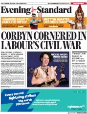 London Evening Standard (UK) Newspaper Front Page for 24 September 2019