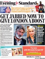 London Evening Standard (UK) Newspaper Front Page for 25 October 2021