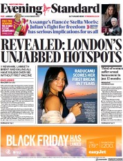 London Evening Standard (UK) Newspaper Front Page for 25 November 2021