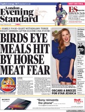 London Evening Standard (UK) Newspaper Front Page for 25 February 2013