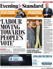 London Evening Standard (UK) Newspaper Front Page for 25 February 2019