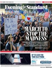 London Evening Standard (UK) Newspaper Front Page for 25 March 2019