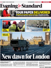 London Evening Standard (UK) Newspaper Front Page for 25 March 2020