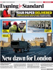 London Evening Standard (UK) Newspaper Front Page for 25 March 2020